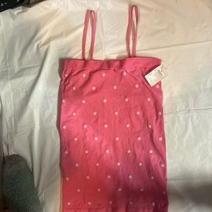 CHARLOTTE RUSSE SHIRT PINK w/WHITE POK-A-DOTS — SPAGHETTI STRAPS — SIZE M / L